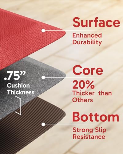 Image of Ophanie Kitchen mats for Floor, 3 /4 inch Thick, 20x48 Anti Fatigue Cushioned Mat,Kitchen Rugs,Waterproof,Comfort Ergonomic Standing Mat for Office,Home,Sink with 99+ Pairs of Anti-Slip Bottom Ridges