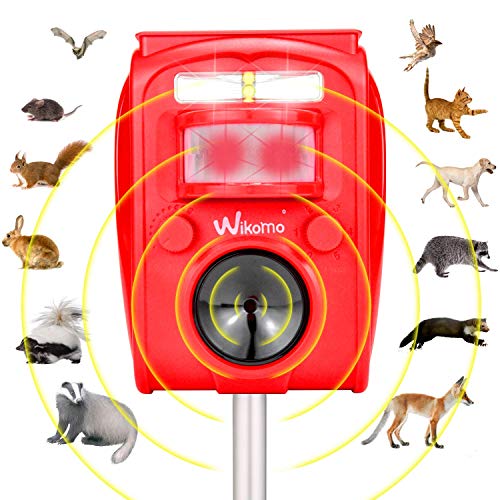 Wikomo Animal Repeller Solar Powered Waterproof, Motion Sensor and Flashing Light Outdoor Red