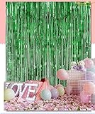 3FTX8FT-Green Metallic Foil Fringe-Curtain,Tinsel Hanging Backdrops/Photo Backdrop/Disco Door/Window Curtains