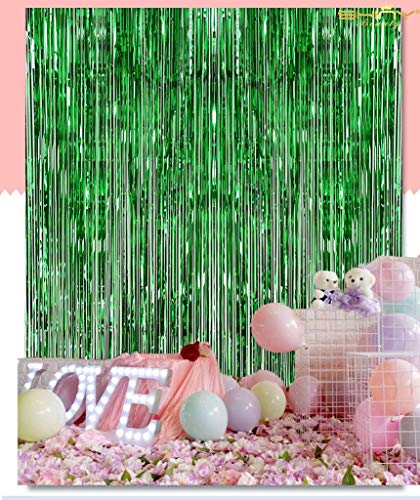 ShiDianYi Foil Fringe Curtain Streamer Backdrop Metallic Foil Curtain Tinsel Backdrop Christmas Photo Booth Props -1217S (3FTx8FT, Green)