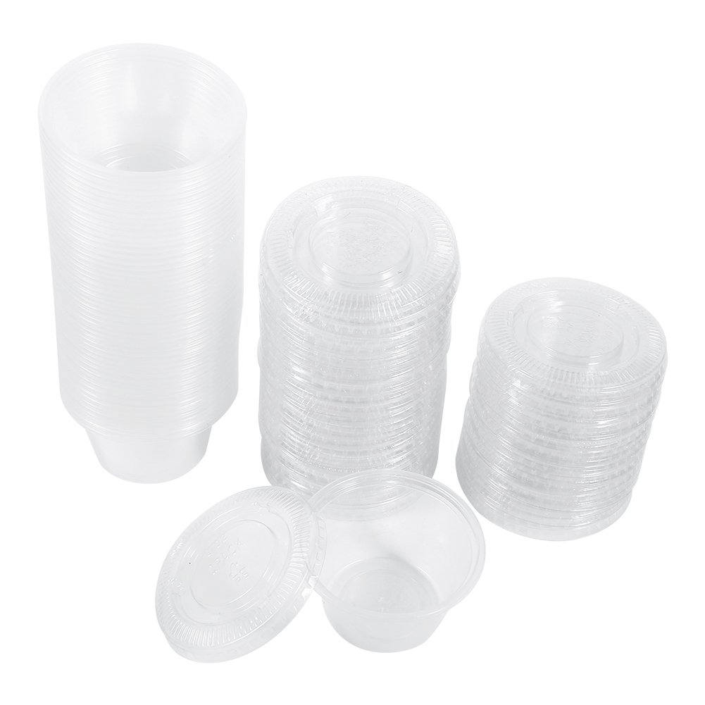 [1/2/3/4oz] Small Plastic Containers with Lids, 50 Sets Plastic dispo Portion Cups With Leakproof Lids, Jello Shot Cups, Souffle Cups (1oz), 50 Sets Plastic dispo Portion Cups With Leak