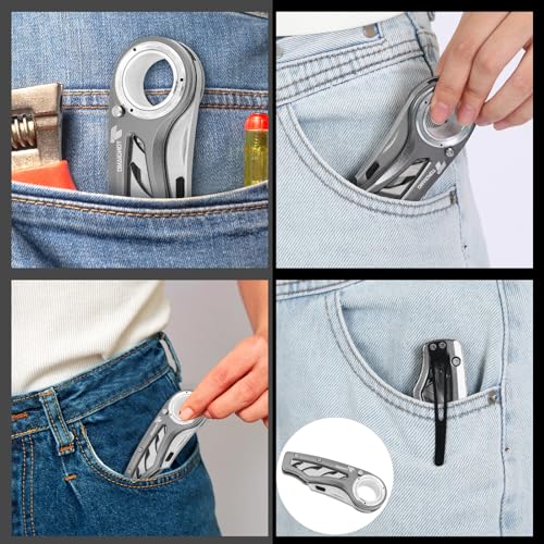 Image of Tondiamo 2 Pcs Folding Pocket Utility Knife Heavy Duty Box Cutter Folding Razor Knife with Anti Slip Finger Loop Easy Change Blades 3 Lock Positions Design (Gray)