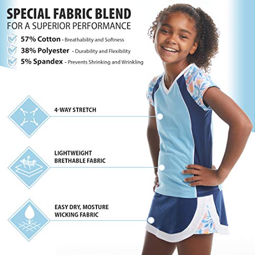 Girls Tennis Dresses And Golf Outfit Club Blue Floral Sleeveless Sports Skirts With Shorts And Built In Pockets For Athletic Youth And Kids - Size Xl/12 #TOP2