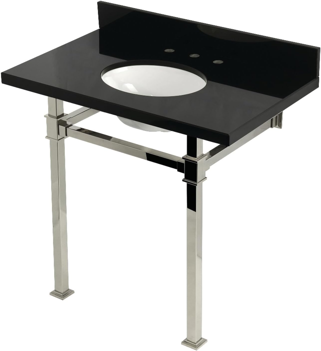 Kingston Brass KVPK36KOQ7 Monarch 36" Black Granite Console Sink with Stainless Steel Legs, Black Granite/Brushed Brass