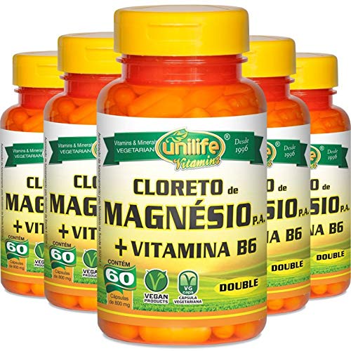 Kit 5 Cloreto de magnésio P.A. 800mg Unilife 60 cápsulas