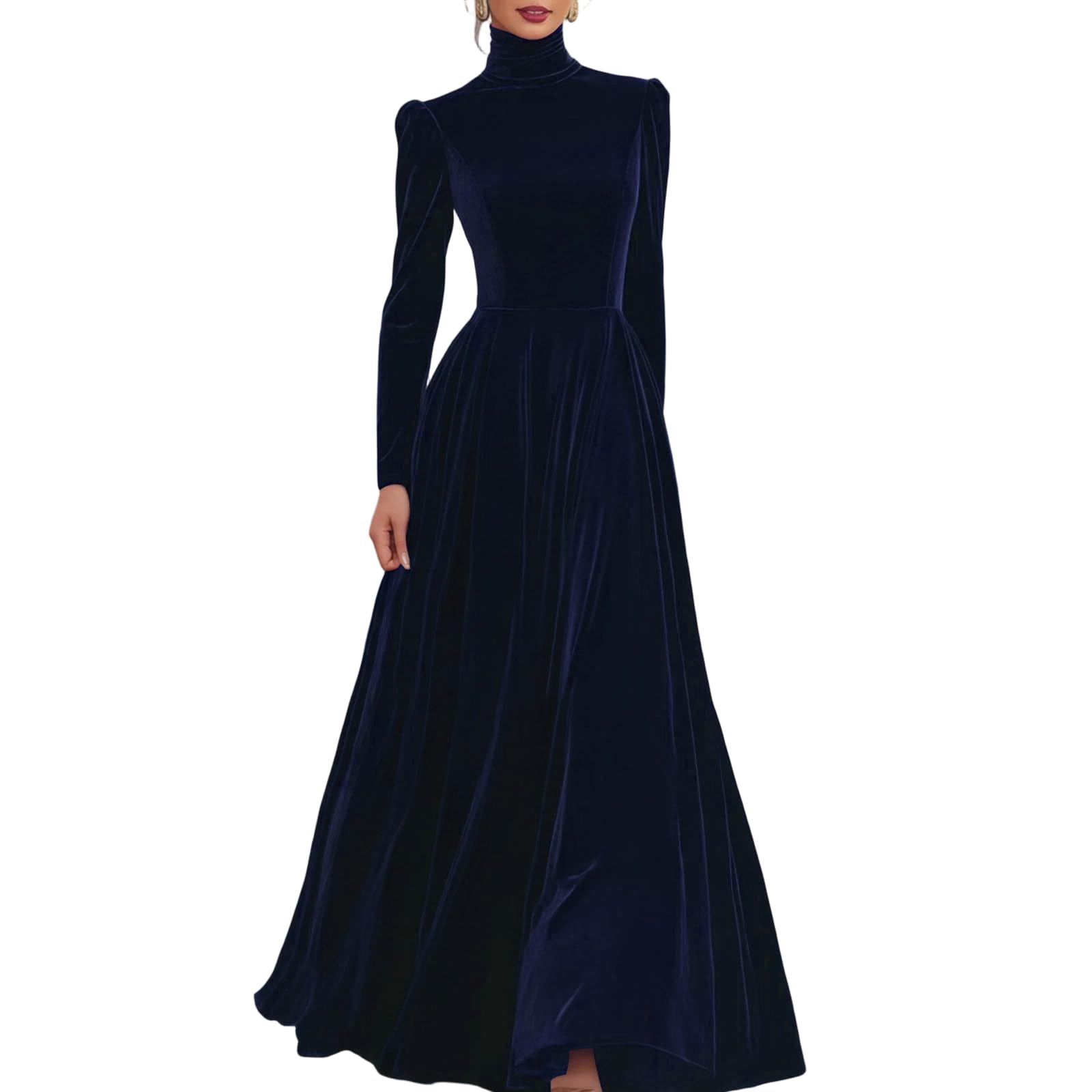 Winterkleid Damen Elegant Festlich Abendkleid Lang Rollkragen