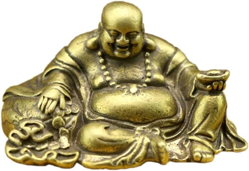 FCBF Smiling Buddha Statue Lucky Home Garden Car Dashboard Indoor Outdoor Big Belly Brass Buddha Ornament0.9 * 1.5 * 0.8in