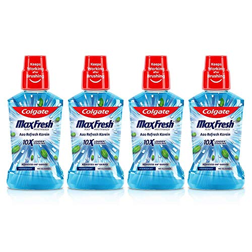 Colgate Maxfresh Plax Antibacterial Mouthwash, 24/7 Fresh Breath, 0% Alcohol - 250ml, (Pepper Mint) (Pack of 4)