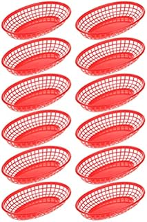 PATKAW 12Pcs Fast Food Basket Fries Burger Baskets Deli Baskets Plastic Food Serving Baskets Fry Tray for Hot Dogs Deli Serving Chicken Burgers Sandwiches Fries, Red, 24x15.5cm