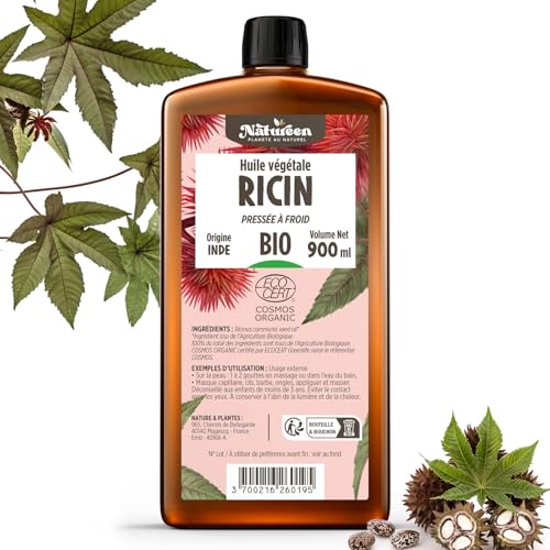 Huile de RICIN Bio 900 ml - Cosmos Organic - Planète au Naturel - 100% Naturelle et Pressée à froid - Peau, cheveux, cils, ongles, barbe