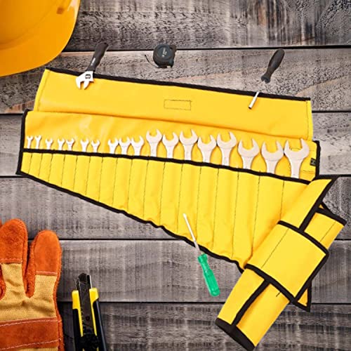 18 Pocket Wrench & Tool Roll Up Pouch Organizer Bag Handmade Waterproof Pvc Laminated Ballistic Polyester Canvas For Craftsman Gear Drive Users Ready Portable Storage Round Easy Grip | (Yellow) #TOP3