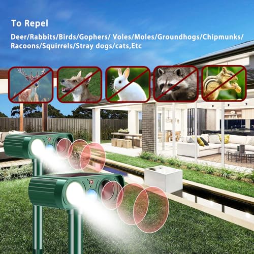 Shaverush 2 Packs Ultrasonic Solar Animal Repeller Devices, Deer Repellent With Motion Sensor Flash Light thumb #2