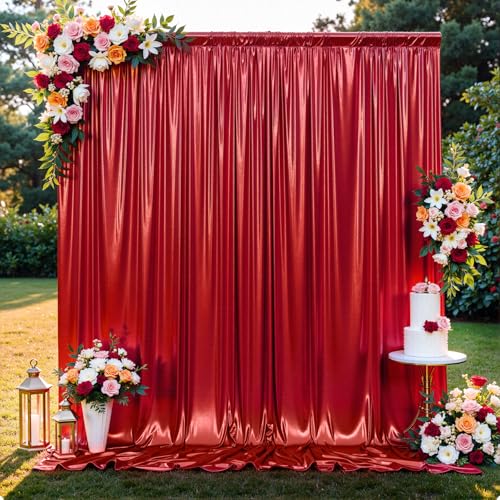 10x10FT Red Sequin Backdrop Curtain for Party - 2 Panels 5x10FT Wrinkle-Free Shimmer Drapes for Birthday Wedding Christmas Decorations & Photography