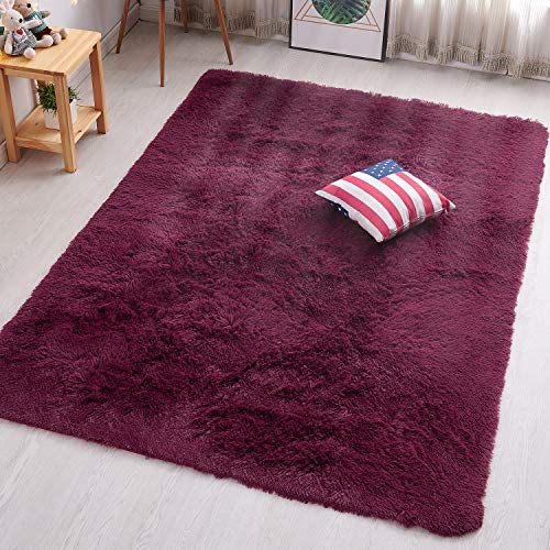 PAGISOFE Burgundy Fluffy Shag Area Rugs for Bedroom 5x7, Soft Fuzzy Wine Red Shaggy Rugs for Living Room Kids Dorm Room Carpet Furry Rug