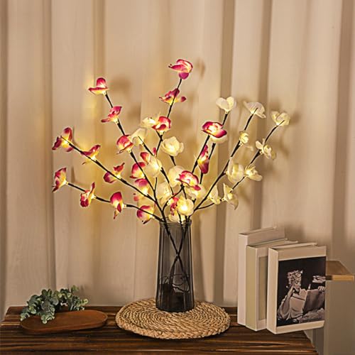 YATOSEEN Branches Lumineuses, 20X2 LED Lumineuses avec Fleurs D'orchidées Artificielles, Branche Lumineuse pour Vase Table, Fête, Salon, Chambre à Coucher,...