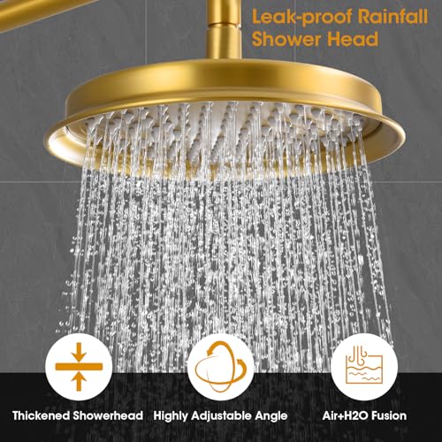 Image of Rainfall Shower Head with Handheld Combo, Brushed Gold Shower System with Balance Pressure Valve, 9 inch Shower Head and Faucet Set, Rain Shower Head with Handheld Spray Wall Mount(B2312-BG)