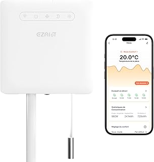Thermostat connecté radiateur Electrique, programmateur Chauffage électrique, Fil Pilote connecté - sans Gateway, Suivi Conso & Économies d'Énergie