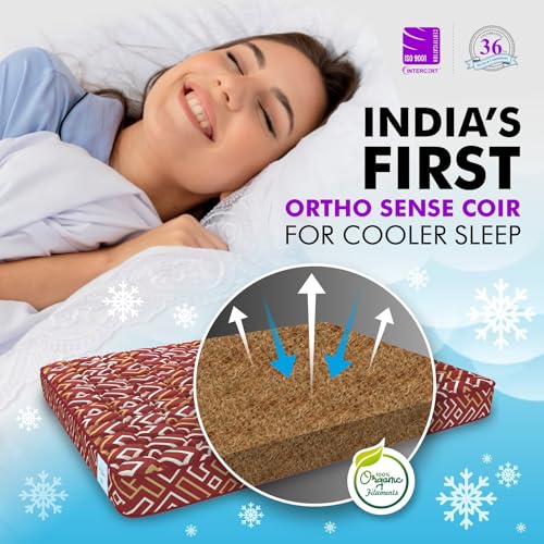 Image of SLEEPSPA Back Support Orthosense Cocopedic Tech. 8 Inch King Coir Foam Mattress (75X72 Inch) Back Pain Relief, Cotton Fabric, Stress Relief Sleep, Orthopedic Bed Mattress, 5 Year Warranty