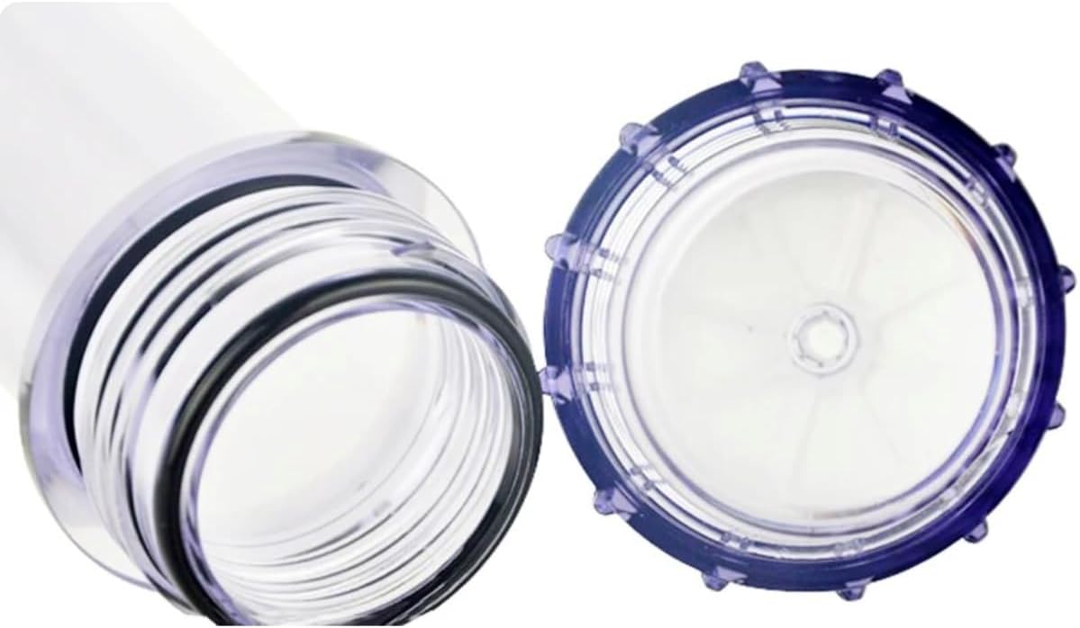 Close-up view of the filter cartridge cap and O-ring, showing the internal screen.