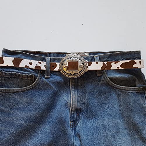 Western Oval Buckle w. genuine cow print hair leather belt2