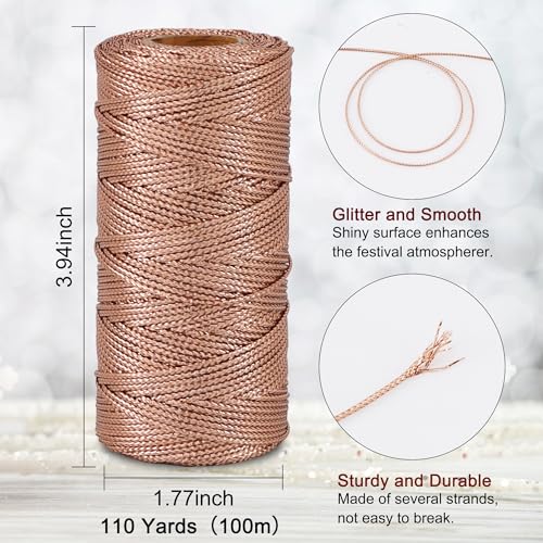 Cuerda dorada para manualidades y decoración navideña con acabado oro rosa de 2mm 3