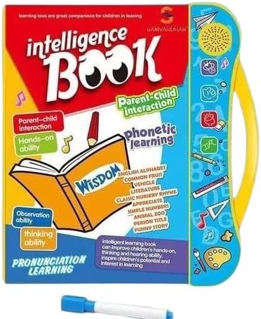 “Intelligence Book – Interactive Parent-Child Learning Book with Phonetic Pronunciation, English Alphabet, Numbers, Nursery Rhymes, Animals, Fruits, Vehicles, and Music for Early