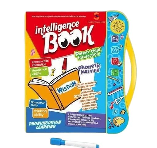 “Intelligence Book – Interactive Parent-Child Learning Book with Phonetic Pronunciation, English Alphabet, Numbers, Nursery Rhymes, Animals, Fruits, Vehicles, and Music for Early