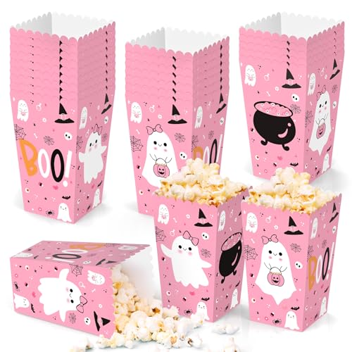 24 Pcs Halloween Popcorn Boxes, Pink Ghost Halloween Popcorn Bowl...