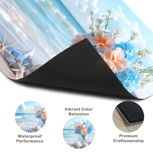 Image of Nuxovilar Stove Top Cover for Electric Stove, 20x28 Inch Polyester Glass Cooktop Protector with Beach Shell & Flower Seaside Design, for Kitchen Decor & Daily Use