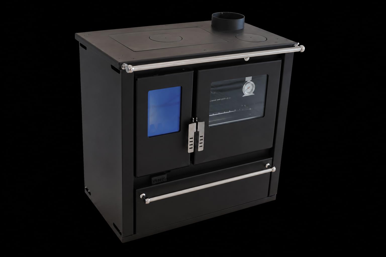 Kuchenka na drewno, piec kuchenny VERSO CS Plus Inox – piec kominkowy z piekarnikiem i płytą kuchenną, BImSchV poziom 2, piec na drewno, wolnostojący, klasa efektywności energetycznej A +, nowoczesna