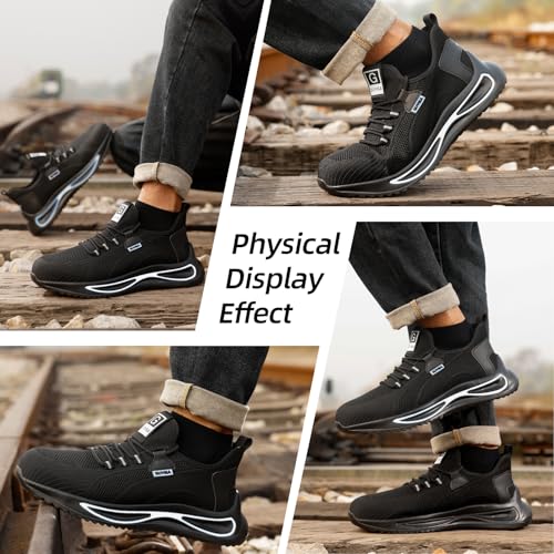 Image of GLANOUDUN Steel Toe Work Shoes for Men, Lightweight Black Work Shoes with Puncture Resistant Midsole, Comfortable Safety Footwear for Warehouse Construction