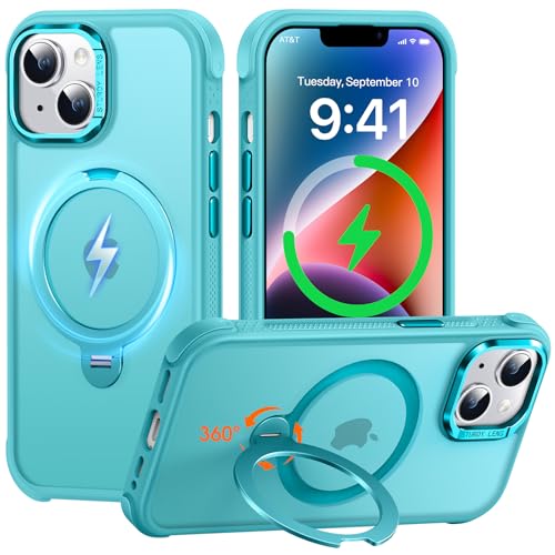 Coque iPhone 14 finition mate bleu océan avec anneau de maintien premium