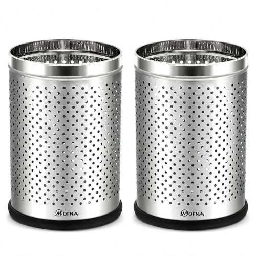 Image of mofna 18L Stainless Steel Perforated Silver Dustbin for Home | Rust-Resistant Trash Can with Anti-Skid Base | Garbage Bin for Bathroom, Kitchen, Office & Commercial Use (10W x 14H Inch Pack of 2)