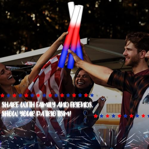Image of Junkin 36 Pcs 4th of July Glow Sticks Bulk 15. 8 inch Independence Day Red White and Blue LED Foam Lighted Sticks Patriotic with 3 Flashing Modes for Memorial Day Birthday Party