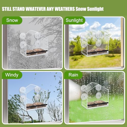 Window-Bird-Feeder-with-Strong-Suction-Cups-Large-Window-Bird-Feeders-for-Viewing-Transparent-Acrylic-Window-Bird-Feeder-for-Outside-Bird-Watching-Gift-for-Elder-Cats-Bird-Lovers Jarkyfine Window Bird Feeder with Strong Suction Cups - Clear Window Bird Feeders for Viewing, Transparent Acrylic Bird Feeder for Window with Detachable Tray Easy to Clean, Gifts for Dad Mom - Image 6