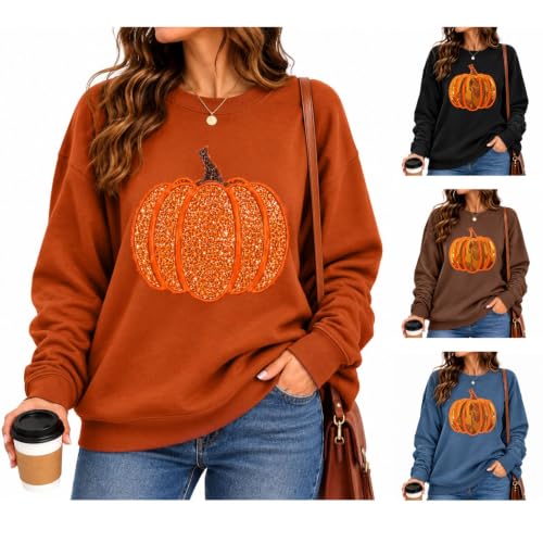 YOLAI Halloween Sweatshirts For Women Cute Sequin Pumpkin Fall Pullover Orange-A 3Xl - image 1
