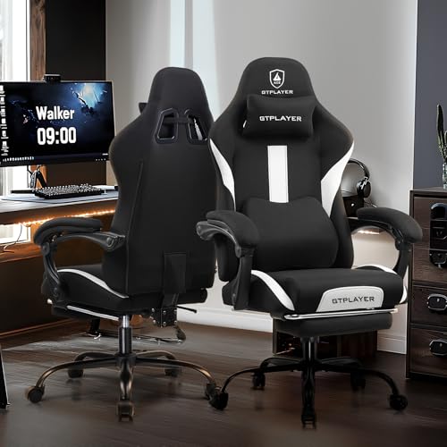 GTRACING Gaming Chair Ergonomic Office Chair with Foot Rest & Pocket Spring Cushion, High Back Computer Desk Chair with Headrest & Lumbar Support, Breathable Fabric Game Chair for Adults, Coal-Black - Image 3