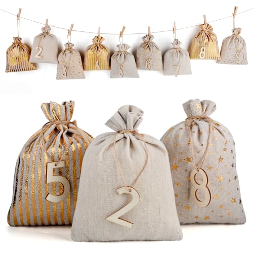 CLTPY DIY Festival Geschenksäckchen Adventskalender Säckchen Groß,...