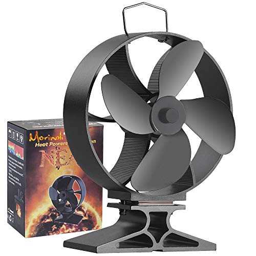 Morinoli Upgraded 4 Blade Fireplace Fan Heat Powered Stove Fan for Wood/Log Burner/Fireplace ï¼ŒEco Friendly and Efficient Heat Distribution Fan,Blackï¼ŒRound