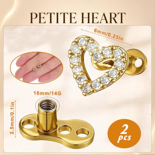 Tastetreasure: Lot de 2 piercings cutanés en forme de cœur doré 14 g avec filetage interne pour homme et femme – vue 2