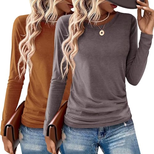 Image of Gihgoew 2 Pack Womens Tops Crewneck Soft Long Sleeve Shirts Fall Clothes Casual Tshirts Basic Tee