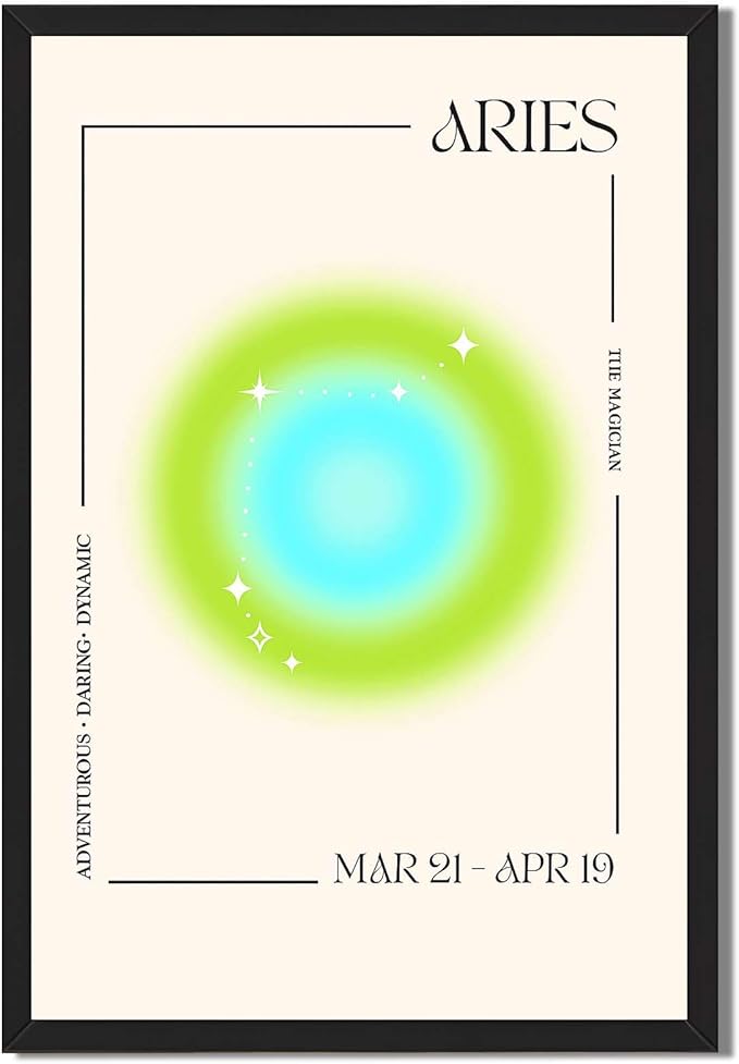 Framed: Aries Zodiac Sign Poster Canvas Print Art, Modern Wall Art, Trendy Painting, Pictures, Minimalist Aesthetic Wall Decor, Elegant Art Print, Decoration, Bedroom, Dorm Room (Black Framed,12L