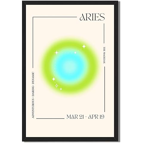 Framed: Aries Zodiac Sign Poster Canvas Print Art, Modern Wall Art, Trendy Painting, Pictures, Minimalist Aesthetic Wall Decor, Elegant Art Print, Decoration, Bedroom, Dorm Room (Black Framed,12L