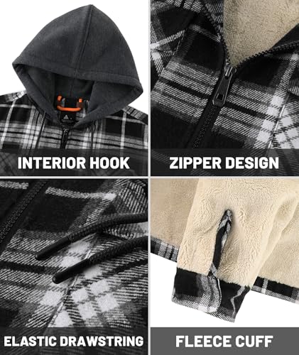 Men's Flannel Jacket Vintage Plaid Zip Up Sherpa Lined Fleece Coat Warm Winter Work Jackets with Hood2