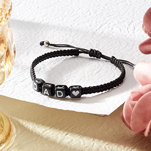 Image of Braided Rope Bracelet Adjustable Jewelry for Family Sisters Mom Grandma BFF | Adjustable black woven rope bracelets with personalized letter engraving.gifts for family, sisters, grandma & best friends