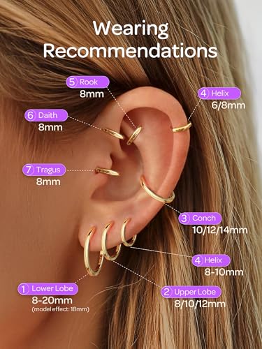 Image of ChicSilver 925 Sterling Silver Huggie Hoop Earrings Small Hoop Earrings for Women Hypoallergenic Silver Huggie Earring Cartilage Earrings for Women (6 /8 /10 /12 /14 /16 /18 /20MM)