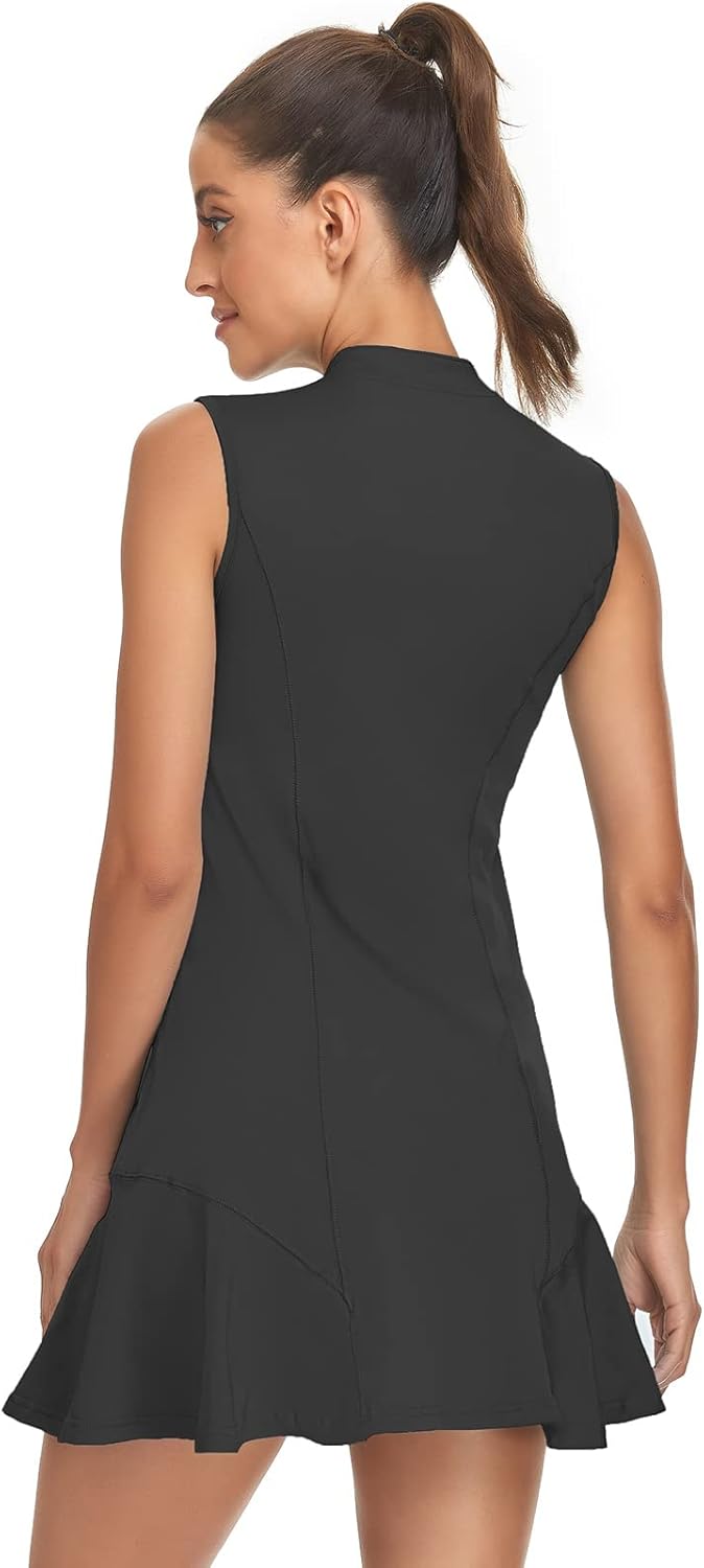 Tanst Sky Women's Golf Dress with Shorts Zip Up Quick Dry Sleeveless Pockets Tennis Workout Dresses - Image 2
