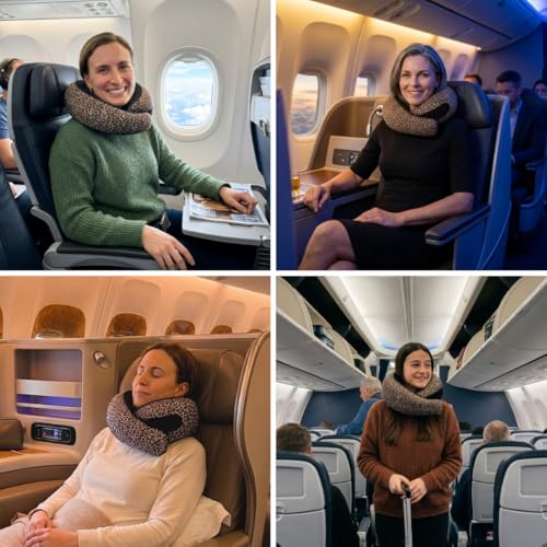 Image of FlyHugz Neck Travel Pillow Memory Foam Neck Pillow for Comfort on Airplane Compact and Ergonomic Design for Travel, Car Rides, and Home Use Ideal for Adults and Kids. (Leopard Print)