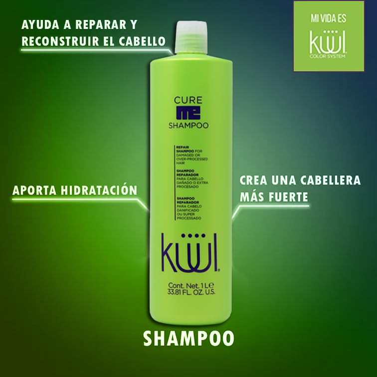 Miniatura 3 de Kuul Cure Me Champú 33.8 oz - CHAMPÚ KÜÜL RECONSTRUCTOR DEL CABELLO CON HIDRATACIÓN PROLONGADA - 1 litro  1000 ML
