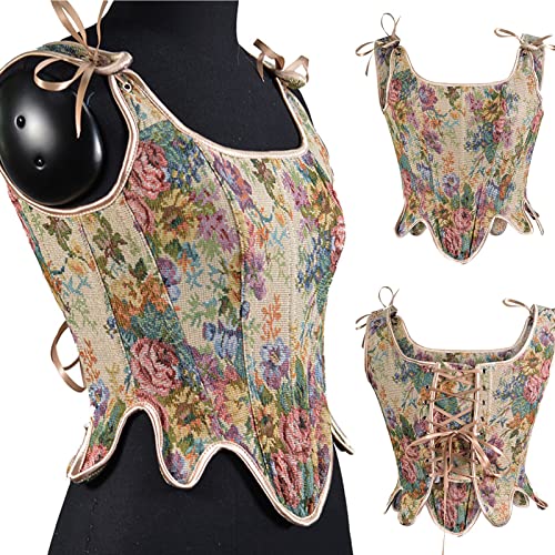 Zcvbocz Womens Sexy Bustier Corset Top Court Vintage Floral Print Vest Y2K Eyelet Lace-Up Fishbone Push Up Strap Crop Tops #TOP1